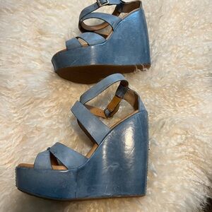 Kork-Ease Gracen platform wedge sandals in blue leather